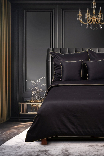 Set çarçafësh Bed Linen Satin Gold Line, 160x200 cm, pambuk saten, ngjyrë e zezë