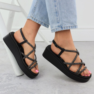 Sandale grash Filippo DS6898/25, me platformë wedge, ngjyrë e zezë