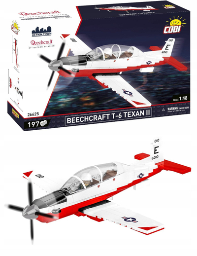 Set blloqesh Cobi Beechcraft T-6 Texan II 26625, 197 copë, shkallë 1:48, i bardhë e kuq