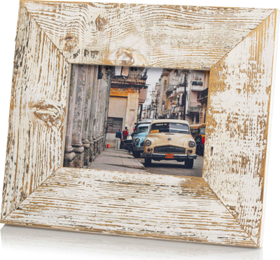 Kornizë fotografike Bad Disain Rustic, dru i ricikluar, 13x18cm, e bardhë