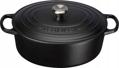 Tenxhere ovale Le Creuset Signature, 35cm, gize, e zezë