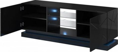 Komodë TV Cama Meble QIU 160, MDF dhe xham, me shkëlqim, e zezë