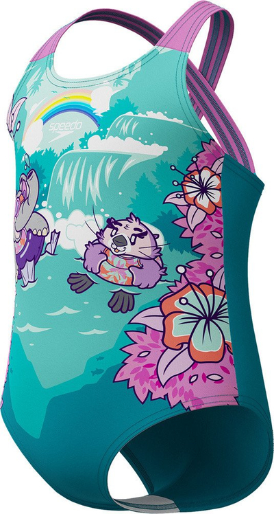 Kostum banje për goca të vogla Learn to Swim Printed Crossback, elastik Enduraflex, me print shumëngjyrësh, i gjelbër