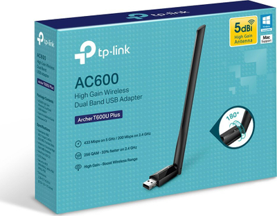 Kartë rrjeti Wi-Fi TP-Link Archer T600U Plus, USB, Dual Band, e zezë