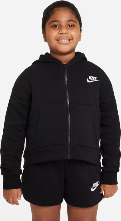 Bluzë me kapuç Nike Sportswear Club Fleece për goca, zinxhir i plotë, junior, e zezë