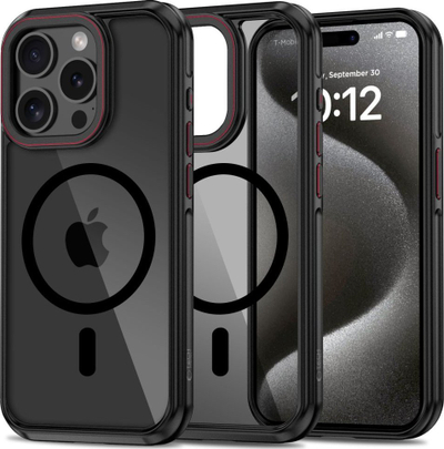 Kejs telefoni Tech-Protect MagHybrid për iPhone 15 Pro, MagSafe, transparent, i zi