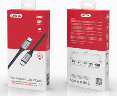 Kabllo rrjeti USB Unitek USB-C (C14091ABK), 2m , e argjendtë