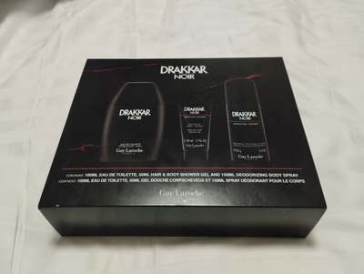 Сет подарок за мажи Drakkar Noir од Guy Laroche, тоалетна вода 100 ml, спреј дезодоранс 150 ml, гел за туширање 50 ml