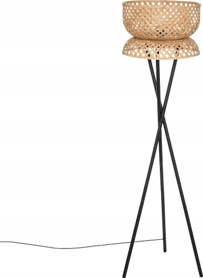 Lampë dyshemeje Atmosphera Suny Tripod, 145cm, bambus dhe metal, e zezë