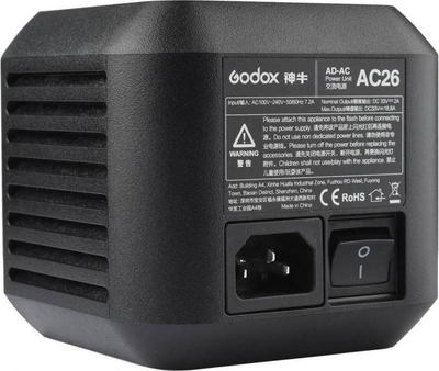 Adapter rryme Godox AC26 për AD600Pro, 100–240V, për blic studioje, i zi