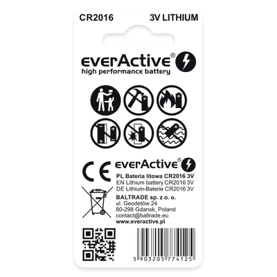 Bateri litium EverActive CR2016, 3V, paketim blister 2 copë