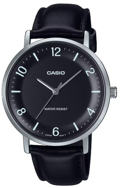 Ora dore Casio MTP-VT03L-1B, analog, rrip lëkure, e zezë