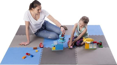 Подлога за вежбање One Fitness puzzle, 9 парчиња, сина/сива