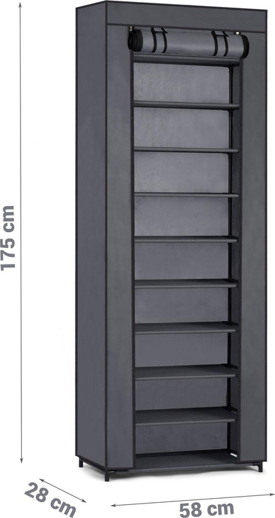 Ормар за чевли Massido Textile Shoe Cabinet, 10 рафтови, 28 x 58 x 175 cm, графит