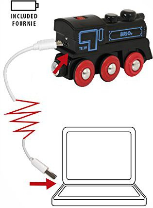 Локомотива играчка Brio со полнење преку USB 33596, електрична, црно-црвена