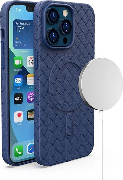 Mbështjellës Pleciony Woven Case për iPhone 14 Pro, TPU, navy blue