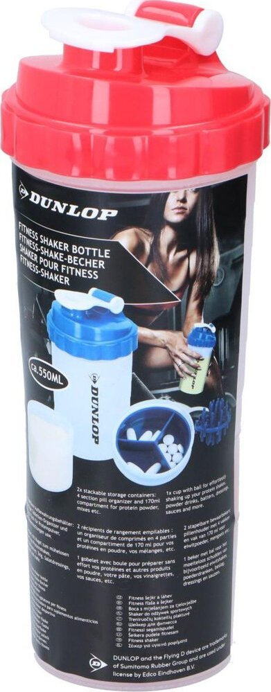 Shaker fitnesi Dunlop Organizer, 550ml, me 2 ndarje, i kuq