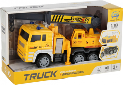 Lodër kamion vinç Mega Creative TRUCK CRANE, 28 cm, me drita dhe zë, i verdhë