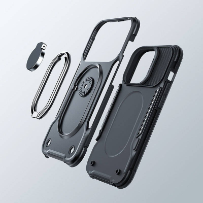 Maskë mbrojtëse Joyroom Dual Hinge për iPhone 14 Pro, unazë rrotulluese, mbrojtje e fortë, e zezë