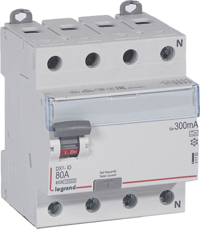 Ndërprerës diferencial Legrand DX3 P304, 4P, 80A 0.3A, tip A