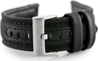 Rrip ore Watch Strap W34 Premium, 24mm, kanvas me lëkurë, i zi