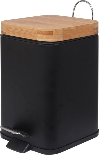 Kosh mbeturinash Yoka Home Black, 3L, me pedal, i zi me bambu