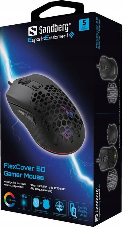 Miu për lojëra Sandberg FlexCover 6D, 12800 DPI, 6 butona, e zezë