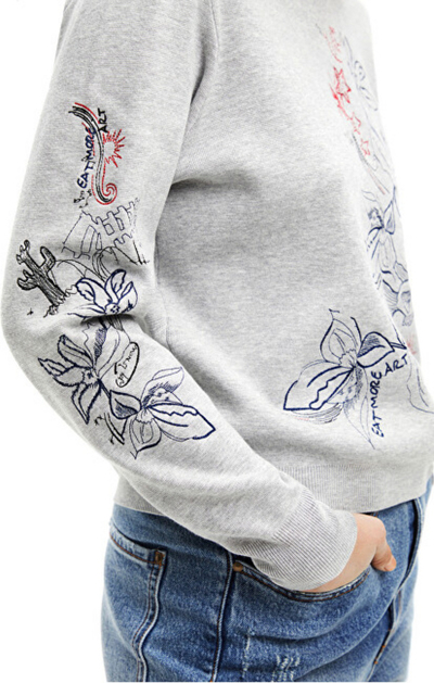 Bluzë Desigual Jers Laia Loose Fit, e hirtë