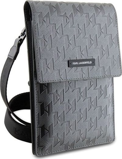 Çantë telefoni Karl Lagerfeld Phone Bag KLWBSAMSMG, për dy telefona, lëkurë eko Saffiano, ngjyrë argjendi
