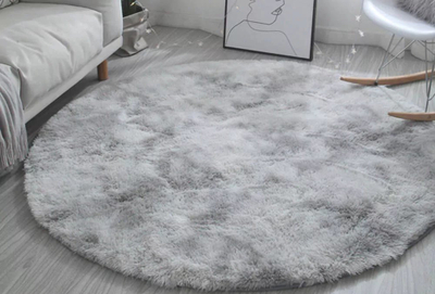 Qilim Round Shaggy Ombre Plush Soft Rug 100, i rrumbullakët, fije të gjata, gri ombre