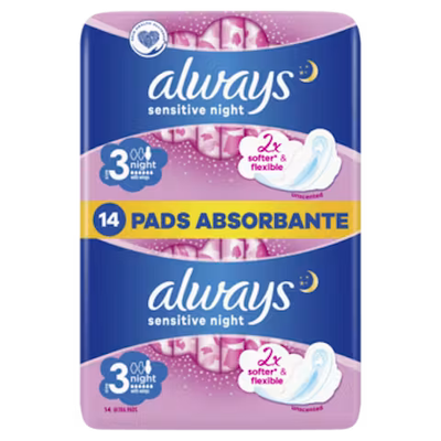 Peceta higjienike Always Sensitive Night S3, 14 copë