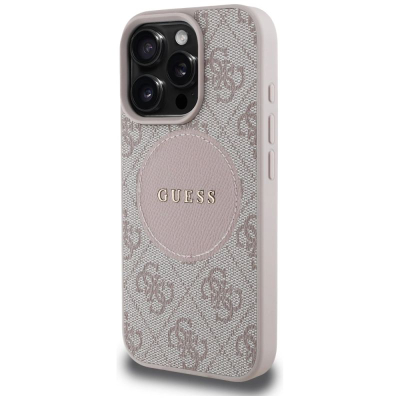 Калче за телефон Guess 4G Circle Classic Logo MagSafe, за iPhone 16 Pro, розова