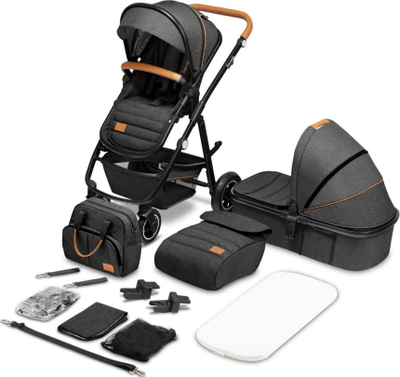 Karrocë bebe Lionelo Amber Combi 2 në 1, deri 22 kg, me shportë dhe ulëse sportive, gri grafit