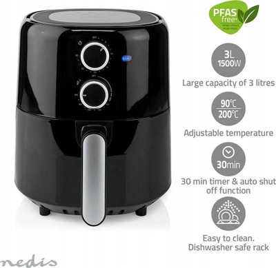Fritezë ajri Nedis KAAF130BK, 3L, 1500W, e zezë