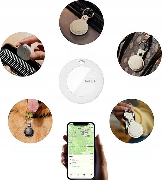 GPS gjurmues MiLi MiTag, Bluetooth, me mbajtëse çelësash, i bardhë e zi 2