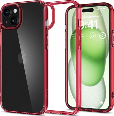 Maskë telefoni Spigen Ultra Hybrid për iPhone 15 Plus, transparente, red crystal