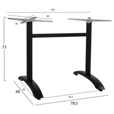 Këmbë tavoline Alumilux HM461, dy kolona, alumin, 78.5x60x73 cm, e zezë mat