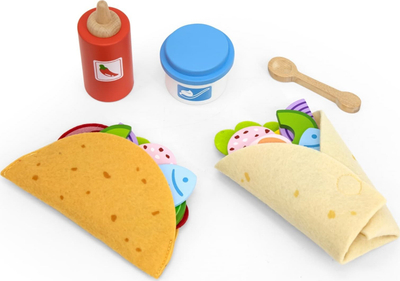 Set loje druri Viga Toys Taco and Burrito, role play kuzhine, shumëngjyrësh