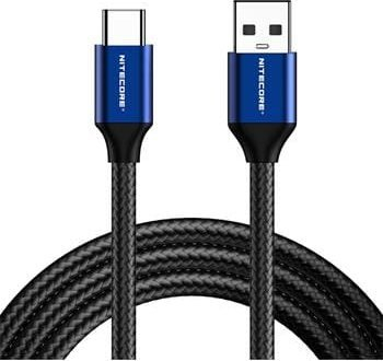 Kabllo karikimi Nitecore UAC20, USB A me USB C, 1m, 3A, blu