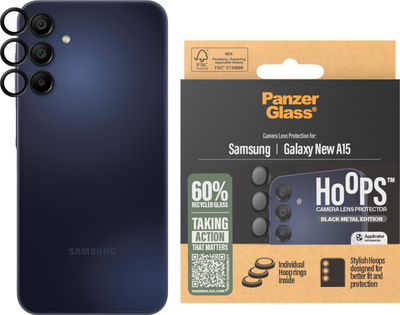 Mbrojtës lente PanzerGlass Hoops për Samsung Galaxy A16, xham i temperu, me kornizë të zezë