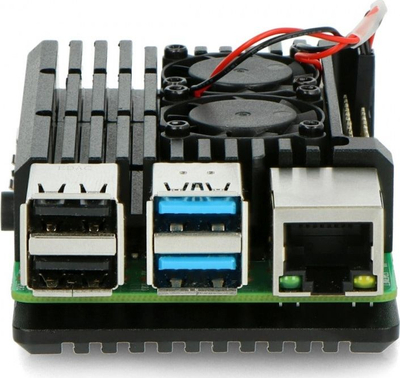 Kuti alumini JustPi LT-4B02 për Raspberry Pi 4B, me 2 ventilatorë, e zezë