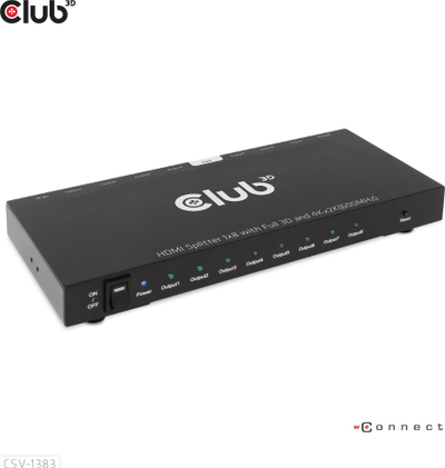 Ndarës video HDMI Club 3D CSV-1383, 1 me 8, 4K 60Hz, i zi