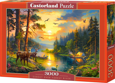 Puzzle Castorland Perëndim Dielli mbi Lumin e Pyllin, 3000 copa, shumëngjyrësh