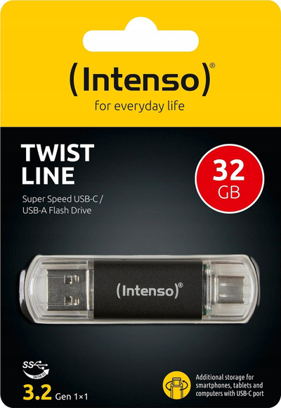 USB Intenso Twist Line, 32GB, me dy dalje USB C dhe USB A, ngjyrë antracit