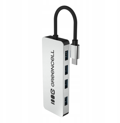 USB hub Green Cell GC, 4 porta USB 3.0, lidhje USB C, gri
