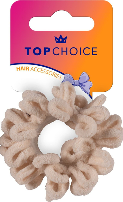 Elastik flokësh Top Choice Hair Scrunchie 20599, material i butë, ngjyrë bezhë