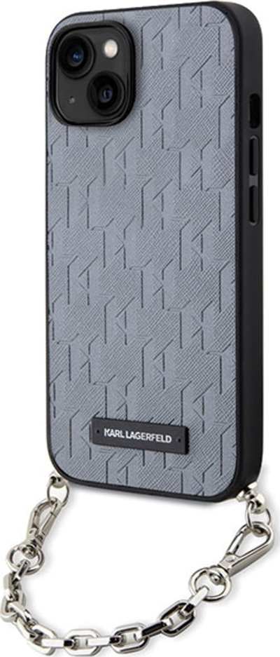 Futrollë telefoni Karl Lagerfeld KLHCP14SSACKLHPG për iPhone 14, hardcase Saffiano, me zinxhir, argjendtë