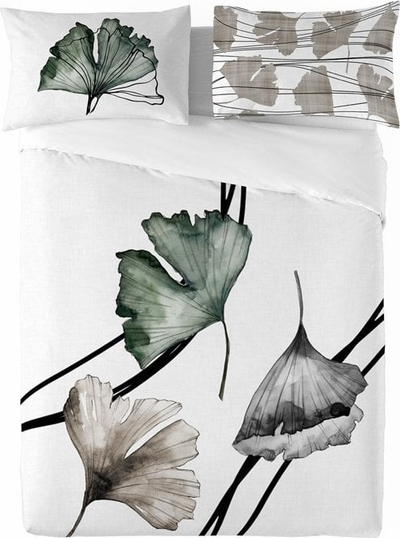 Set çarçafësh Satin Bedding Leaves, 160x200 cm, pambuk saten, e bardhë bezhë