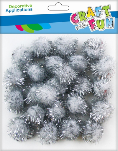 Toptha dekorativë Craft with Fun Pom Poms, me shkëlqim, të bardhë