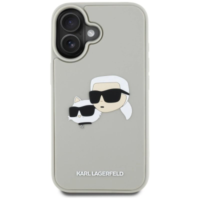 Mbulesë telefoni Karl Lagerfeld HC 3D Rubber Double Heads për iPhone 16 6.1", TPU silikon, bezhë